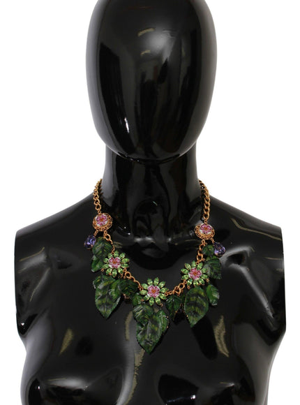 Dolce & Gabbana Floral Crystal Charm Gold Statement Necklace - Ellie Belle