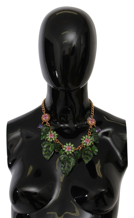 Dolce & Gabbana Floral Crystal Charm Gold Statement Necklace - Ellie Belle