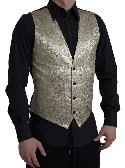 Dolce & Gabbana Floral Jacquard Waistcoat Formal Gold Vest - Ellie Belle