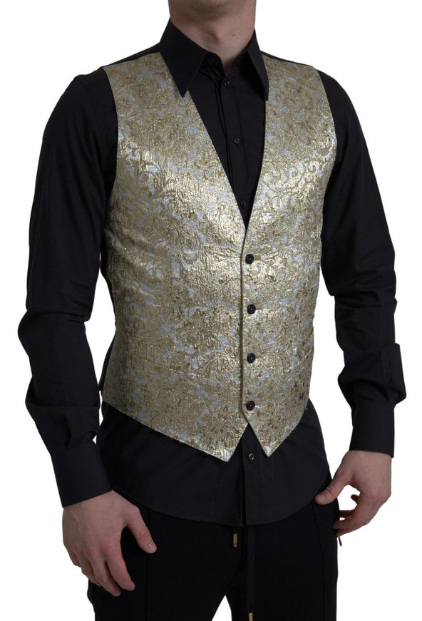 Dolce & Gabbana Floral Jacquard Waistcoat Formal Gold Vest - Ellie Belle