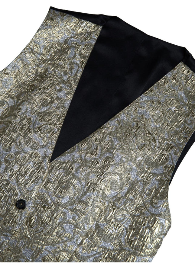 Dolce & Gabbana Floral Jacquard Waistcoat Formal Gold Vest - Ellie Belle