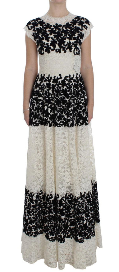 Dolce & Gabbana Floral Lace Ricamo Long Ball Maxi Dress