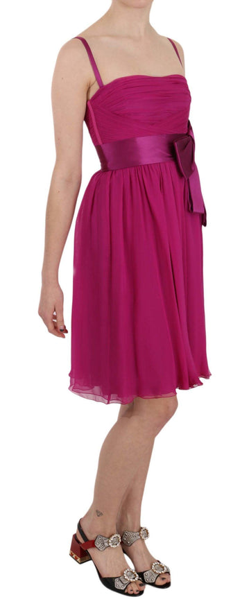 Dolce & Gabbana Fuchsia Pink Bow Silk Sleeveless Dress