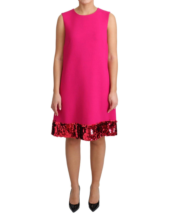 Dolce & Gabbana Fuchsia Wool Sequin Shift Sleeveless Dress - Ellie Belle