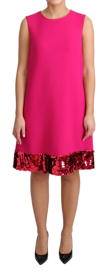 Dolce & Gabbana Fuchsia Wool Sequin Shift Sleeveless Dress - Ellie Belle