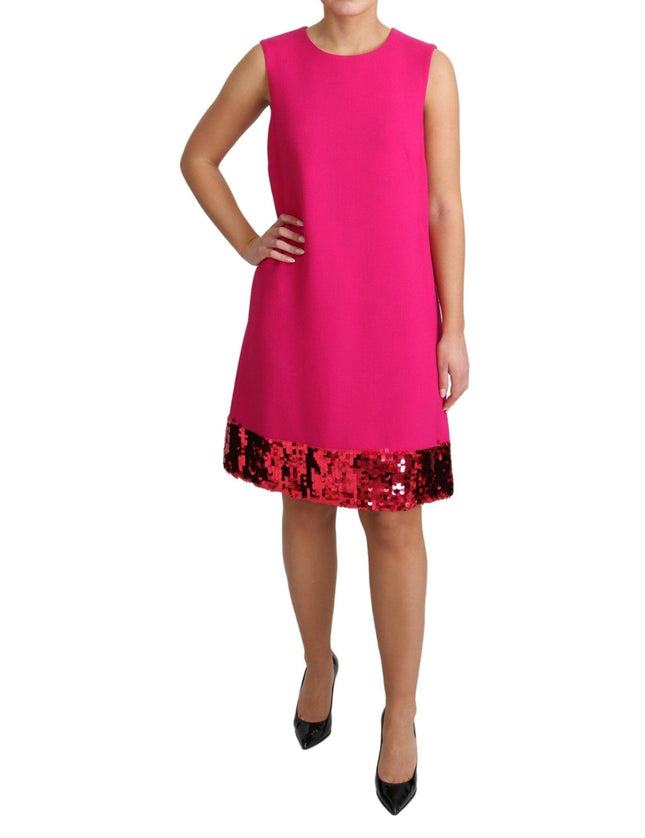 Dolce & Gabbana Fuchsia Wool Sequin Shift Sleeveless Dress - Ellie Belle