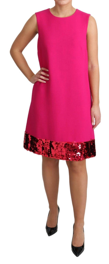 Dolce & Gabbana Fuchsia Wool Sequin Shift Sleeveless Dress - Ellie Belle