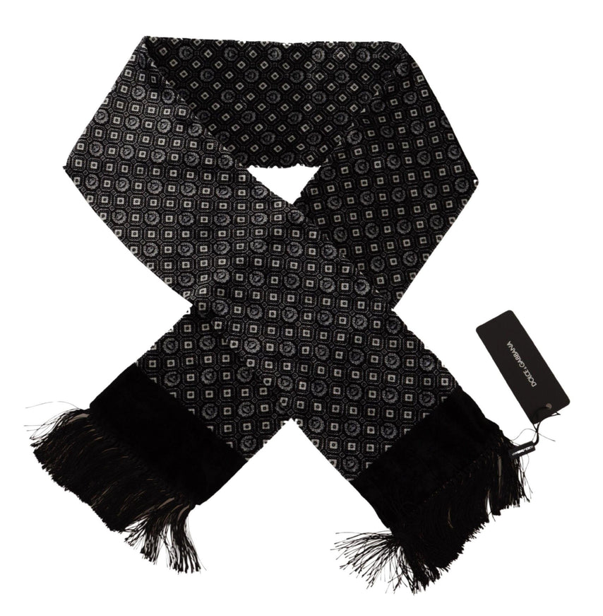 Dolce & Gabbana Black Geometric Patterned Shawl Wrap Fringe Scarf - Ellie Belle