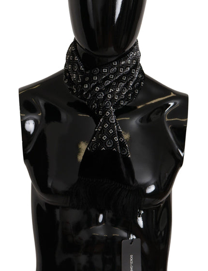 Dolce & Gabbana Black Geometric Patterned Shawl Wrap Fringe Scarf - Ellie Belle