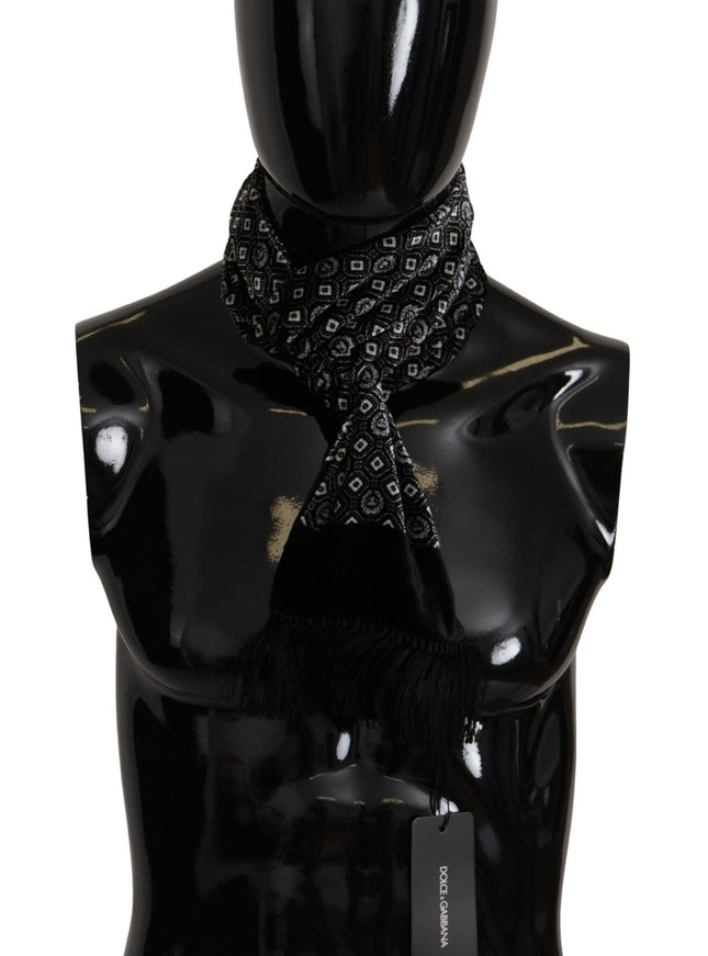 Dolce & Gabbana Black Geometric Patterned Shawl Wrap Fringe Scarf - Ellie Belle