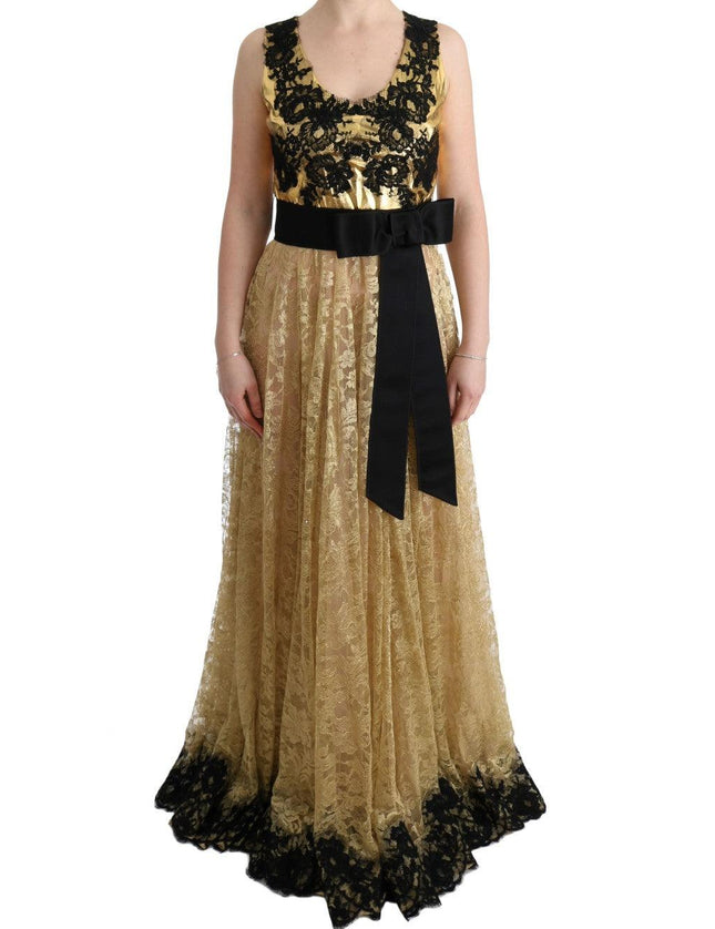 Dolce & Gabbana Gold Black Floral Lace Dress - Ellie Belle