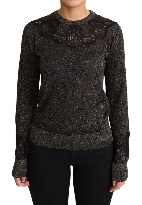 Dolce & Gabbana Gold Black Lace Pullover Blouse Tops Sweater - Ellie Belle