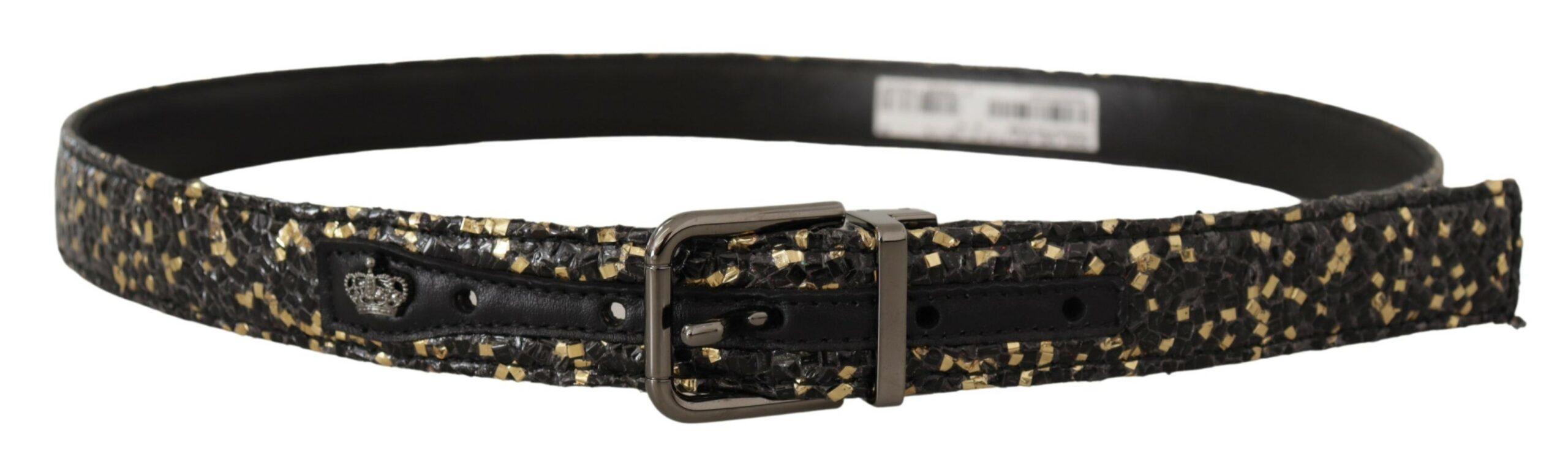 Dolce & Gabbana Gold Black Two-toned Leather Chrome Buckle Belt - Ellie Belle