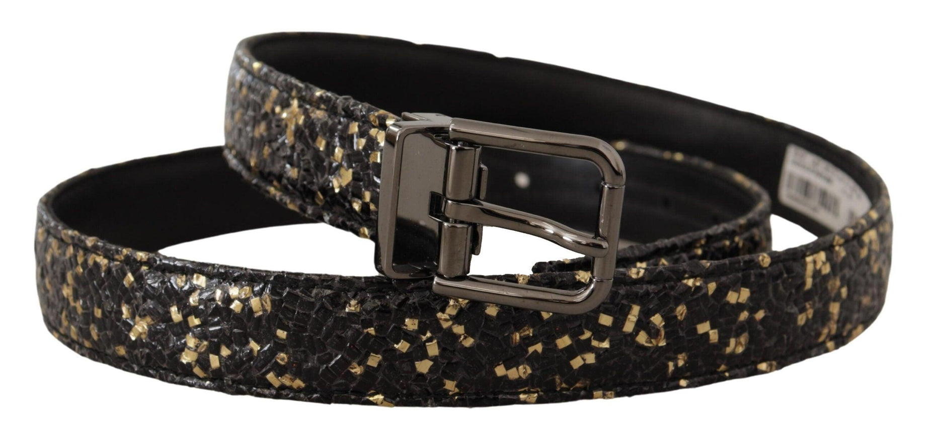 Dolce & Gabbana Gold Black Two-toned Leather Chrome Buckle Belt - Ellie Belle