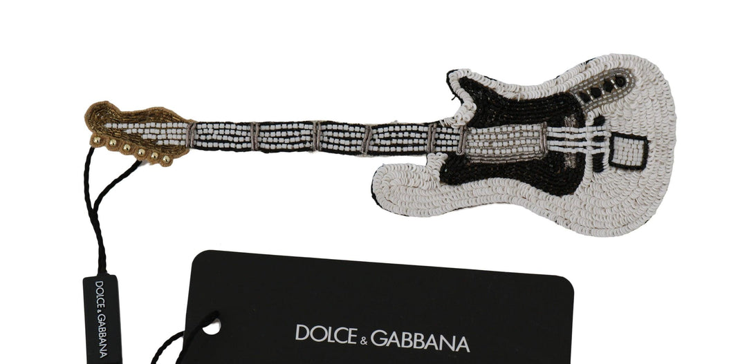 Dolce & Gabbana Gold Brass Beaded Guitar Pin Accessory Brooch - Ellie Belle