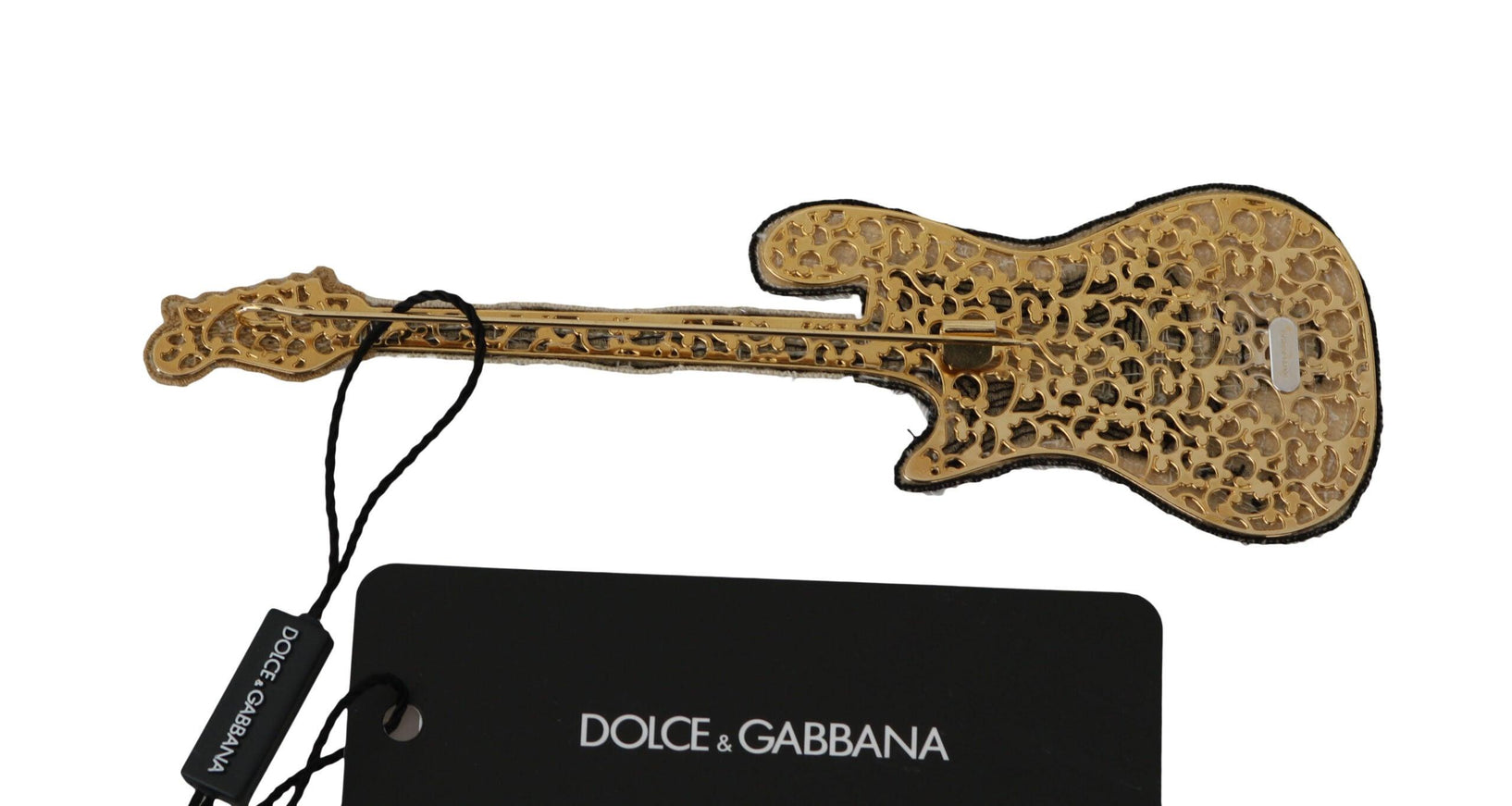 Dolce & Gabbana Gold Brass Beaded Guitar Pin Accessory Brooch - Ellie Belle