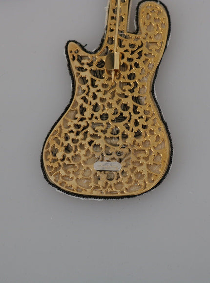 Dolce & Gabbana Gold Brass Beaded Guitar Pin Accessory Brooch - Ellie Belle