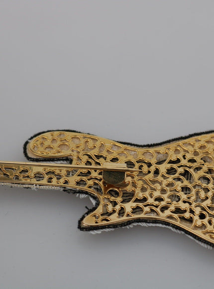 Dolce & Gabbana Gold Brass Beaded Guitar Pin Accessory Brooch - Ellie Belle