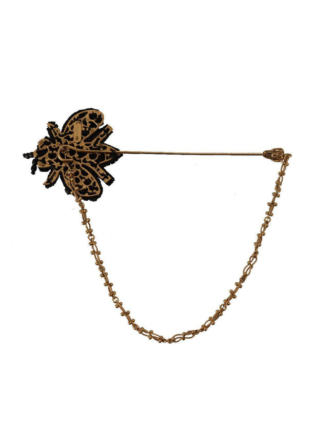 Dolce & Gabbana Gold Brass Black Crystal Bee Lapel Pin Brooch - Ellie Belle