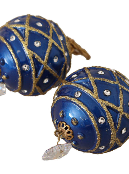 Dolce & Gabbana Gold Brass Blue Christmas Ball Crystal Clip On Earrings - Ellie Belle