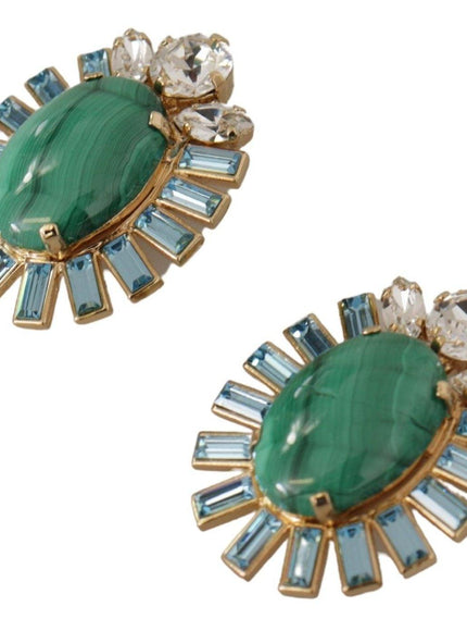 Dolce & Gabbana Gold Brass Blue Crystal Stone Clip-on Jewelry Sicily Earrings - Ellie Belle