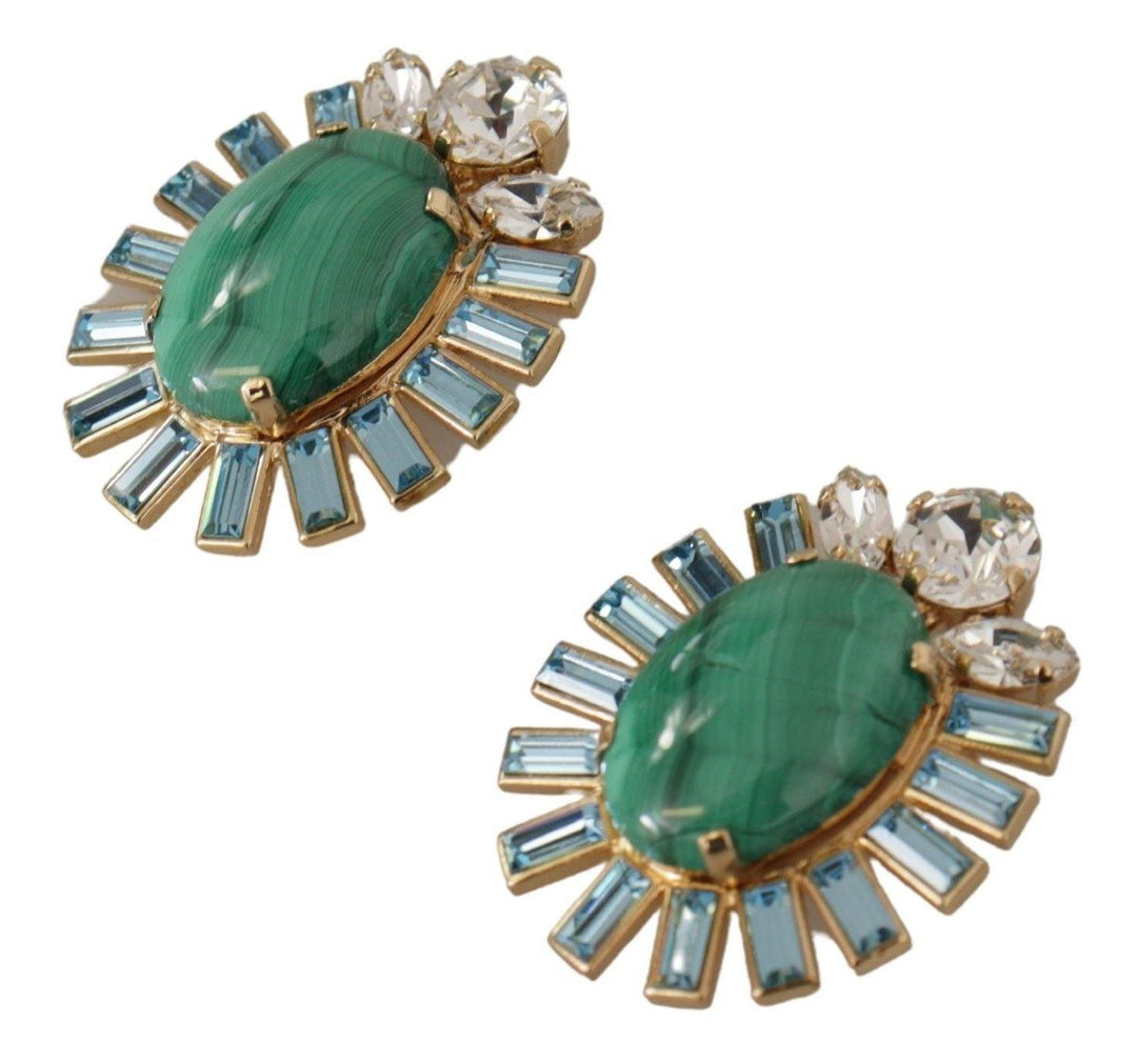 Dolce & Gabbana Gold Brass Blue Crystal Stone Clip-on Jewelry Sicily Earrings - Ellie Belle