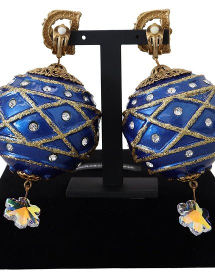 Dolce & Gabbana Gold Brass Blue Dangle Ball Crystal Clip On Earrings - Ellie Belle