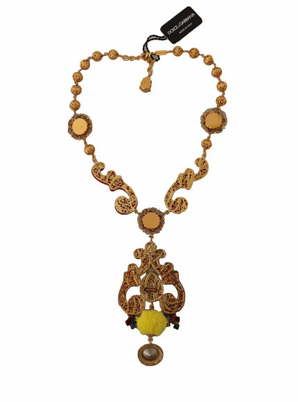 Dolce & Gabbana Gold Brass Carretto Sicily Statement Crystal Chain Necklace - Ellie Belle