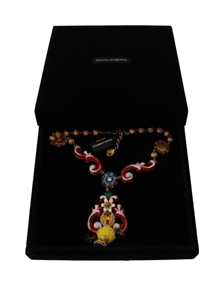 Dolce & Gabbana Gold Brass Carretto Sicily Statement Crystal Chain Necklace - Ellie Belle