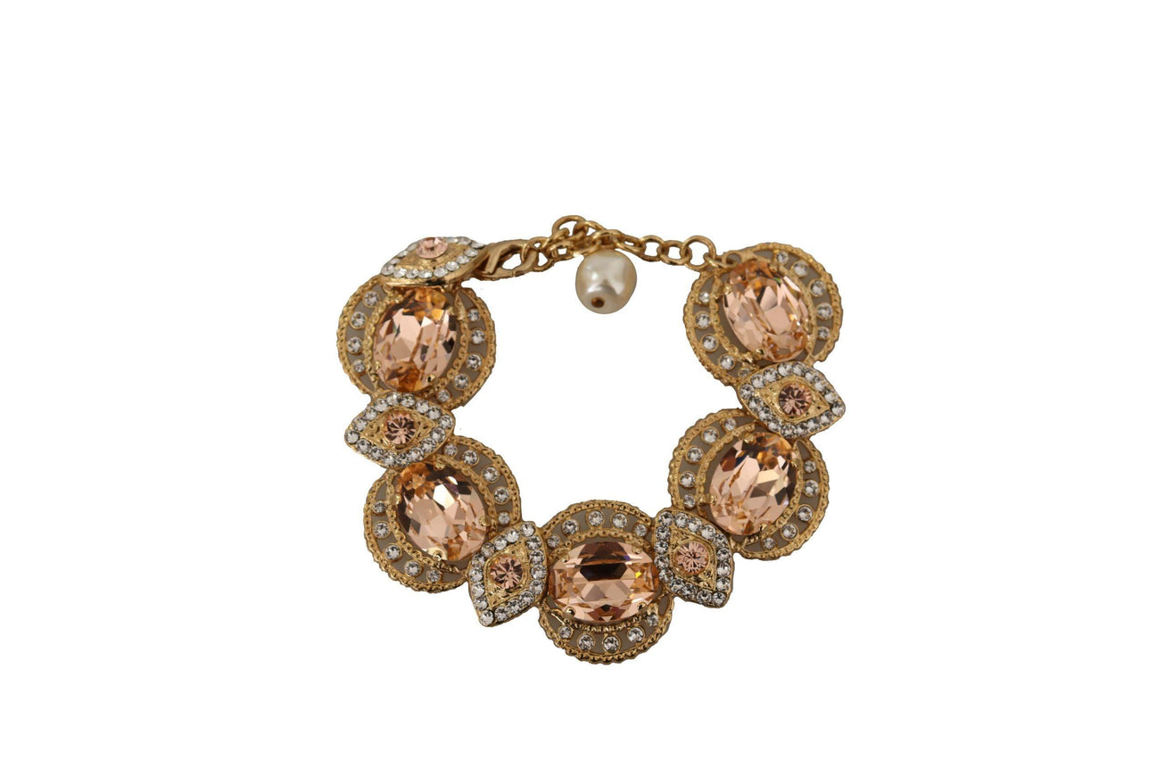 Dolce & Gabbana Gold Brass Chain Champagne Crystal Statement Charms Bracelet - Ellie Belle