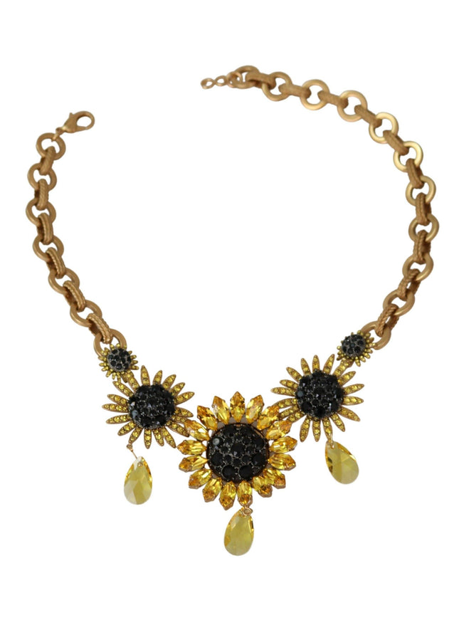 Dolce & Gabbana Gold Brass Chain Crystal Sunlower Pendants Necklace - Ellie Belle