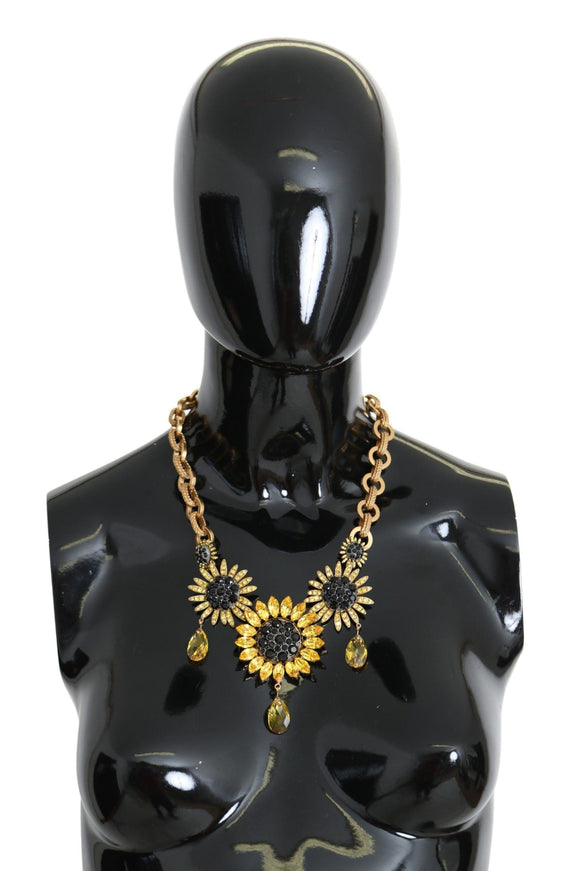 Dolce & Gabbana Gold Brass Chain Crystal Sunlower Pendants Necklace - Ellie Belle