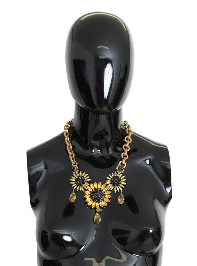Dolce & Gabbana Gold Brass Chain Crystal Sunlower Pendants Necklace - Ellie Belle