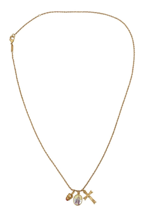 Dolce & Gabbana Gold Brass Chain Religious Cross Pendant Charm Necklace - Ellie Belle