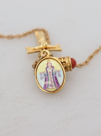 Dolce & Gabbana Gold Brass Chain Religious Cross Pendant Charm Necklace - Ellie Belle