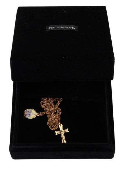 Dolce & Gabbana Gold Brass Chain Religious Cross Pendant Charm Necklace - Ellie Belle
