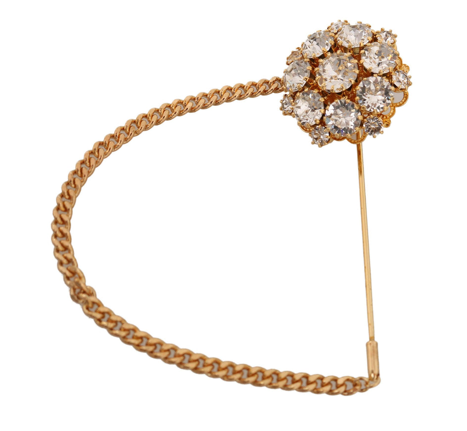 Dolce & Gabbana Gold Brass Clear Crystal Chain Pin Women Brooch - Ellie Belle