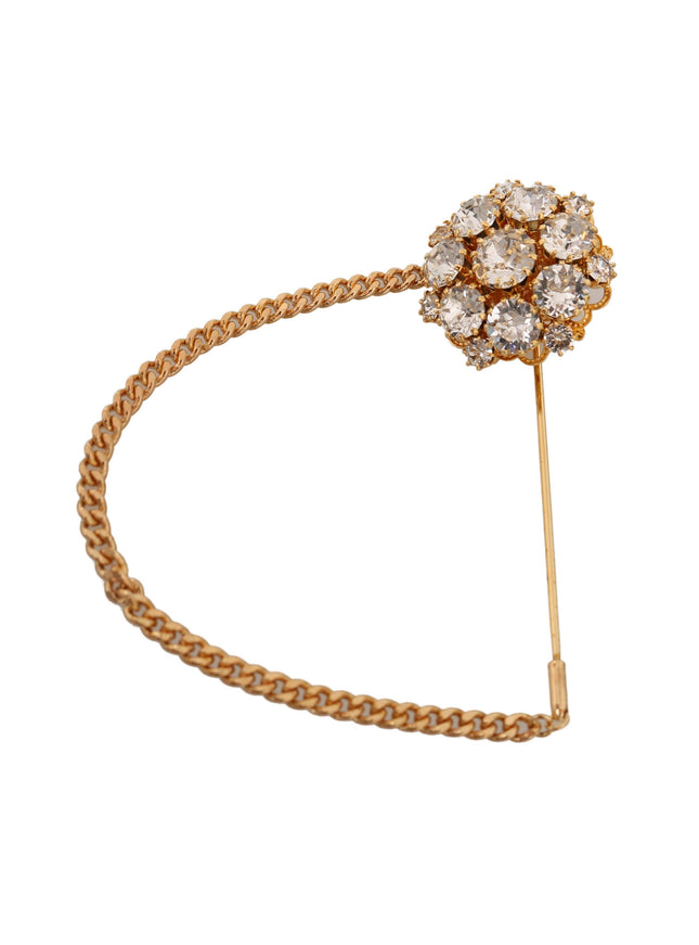 Dolce & Gabbana Gold Brass Clear Crystal Chain Pin Women Brooch - Ellie Belle