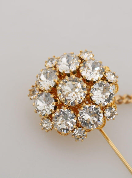 Dolce & Gabbana Gold Brass Clear Crystal Chain Pin Women Brooch - Ellie Belle
