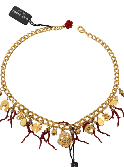 Dolce & Gabbana Gold Brass Crystal Logo Chili Statement Necklace - Ellie Belle
