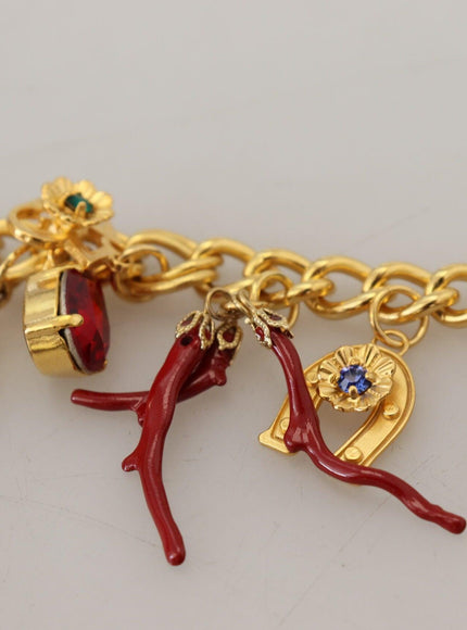Dolce & Gabbana Gold Brass Crystal Logo Chili Statement Necklace - Ellie Belle