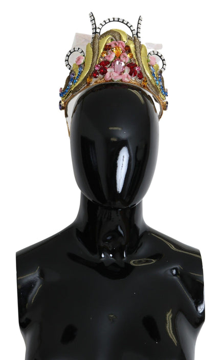 Dolce & Gabbana Gold Brass Floral Crystals LED Lights Crown Tiara Diadem - Ellie Belle