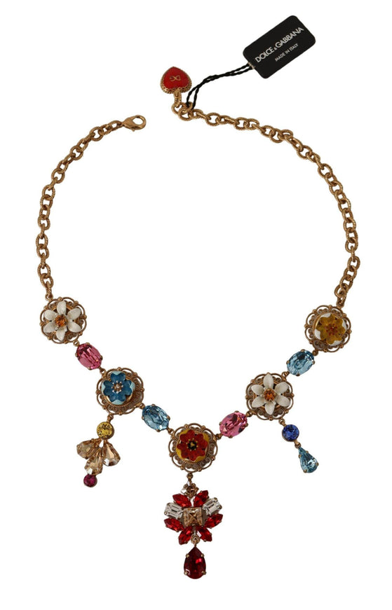 Dolce & Gabbana Gold Brass Floral Sicily Charms Statement Necklace - Ellie Belle