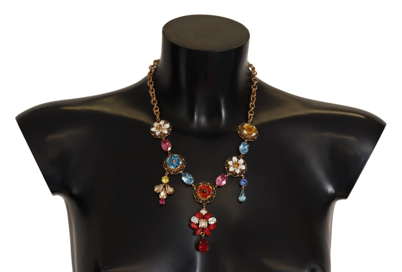 Dolce & Gabbana Gold Brass Floral Sicily Charms Statement Necklace - Ellie Belle