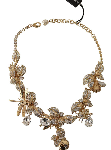 Dolce & Gabbana Gold Brass Floral Sicily Crystal Statement Necklace - Ellie Belle