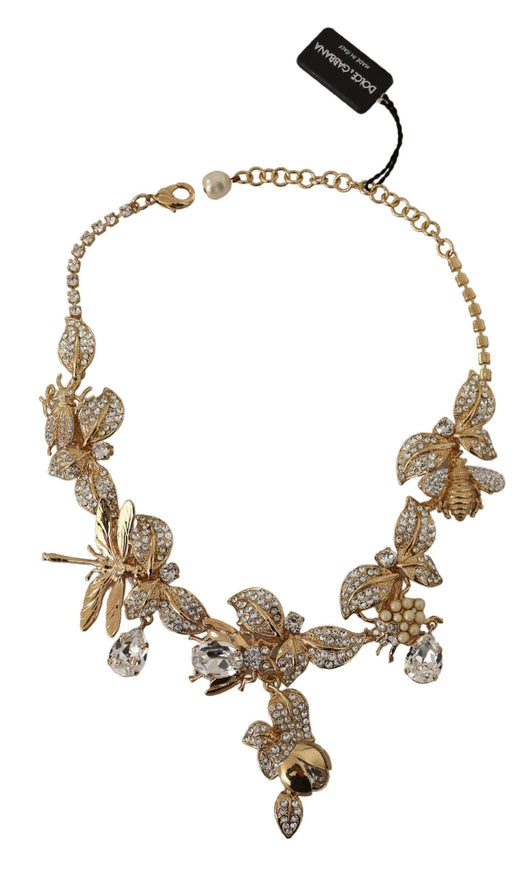 Dolce & Gabbana Gold Brass Floral Sicily Crystal Statement Necklace - Ellie Belle