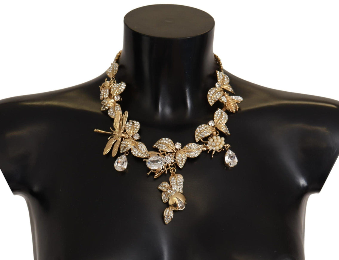 Dolce & Gabbana Gold Brass Floral Sicily Crystal Statement Necklace - Ellie Belle