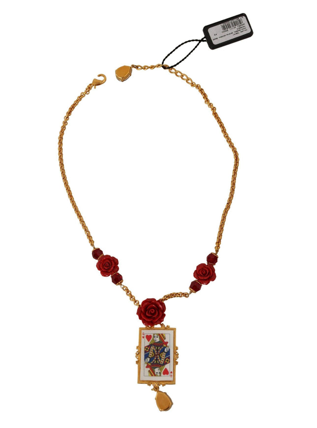 Dolce & Gabbana Gold Brass Flower Card Deck Crystal Pendant Necklace - Ellie Belle