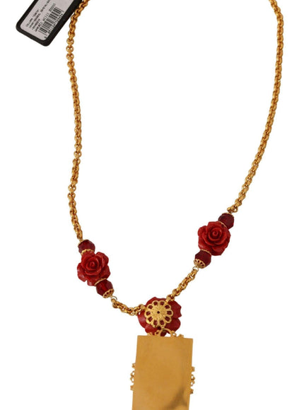 Dolce & Gabbana Gold Brass Flower Card Deck Crystal Pendant Necklace - Ellie Belle