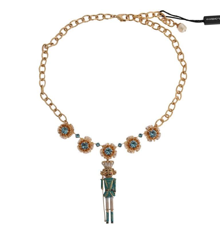 Dolce & Gabbana Gold Brass Handpainted Crystal Floral Necklace - Ellie Belle